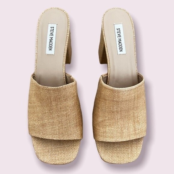 Steve Madden Elda Heels Beige Tweed Square Open Toe Sandals Y2K Womens Size 9.5 - Picture 5 of 8